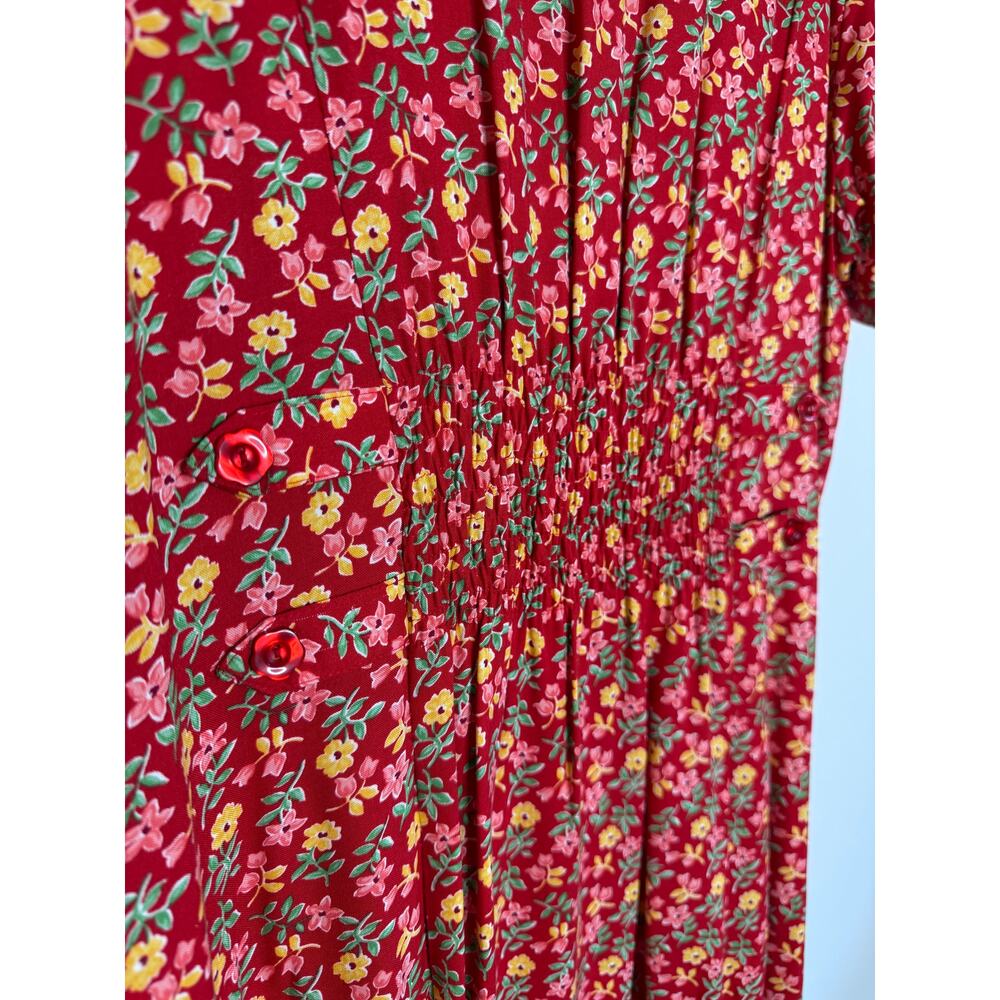 Vintage 90s Cottagecore Floral Rayon Midi Dress Small | Coquette Milkmaid Garden - Picture 4 of 6